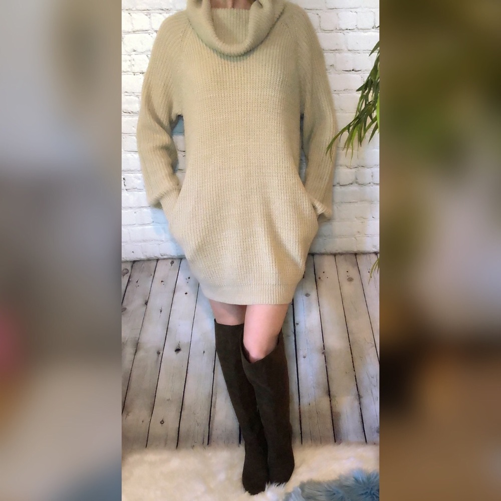 Pink Queen Oversize Turtleneck Sweater Dress